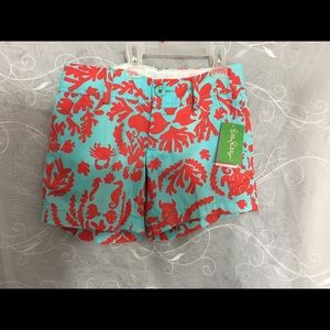 Lily Pulitzer NWT Ocean Blue w/ Red SHORTS SIZE 00